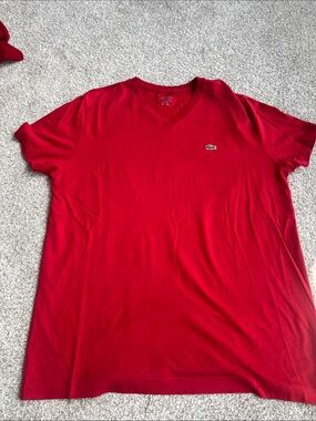 Lacoste Men's Bright Red V-Neck Short Sleeve Tee